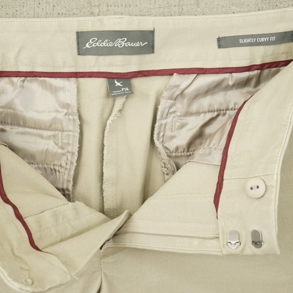 Eddie Bauer Slightly Curvy Fit Ladies 14 Petite Khaki Pants Slacks - Picture 4 of 7